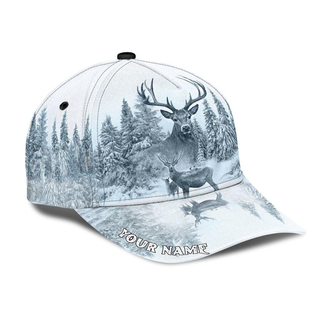 Personalized Name White Deer Hunting Classic Cap Hat - Hunting Cap Hat 3D Full Print Trucker Hats Custom Hats Gifts For Men & Women