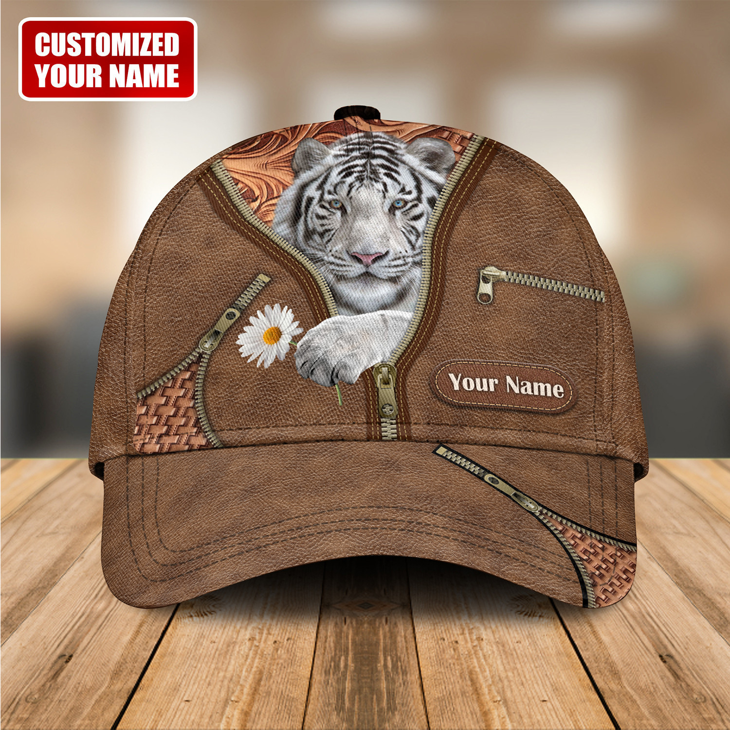 Personalized Name White Tiger Classic Cap Trucker Hats Custom Hats Gifts For Men & Women