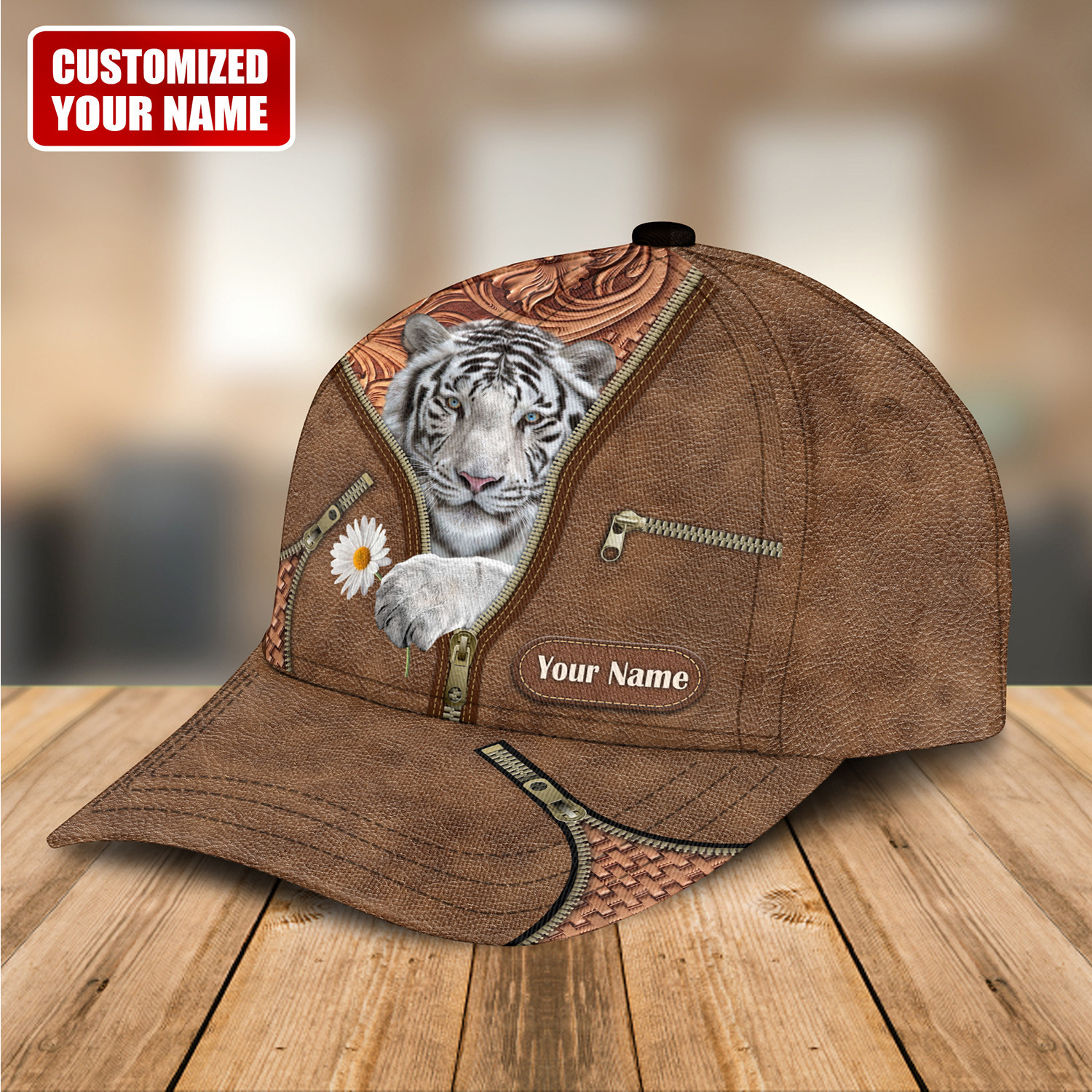 Personalized Name White Tiger Classic Cap Trucker Hats Custom Hats Gifts For Men & Women