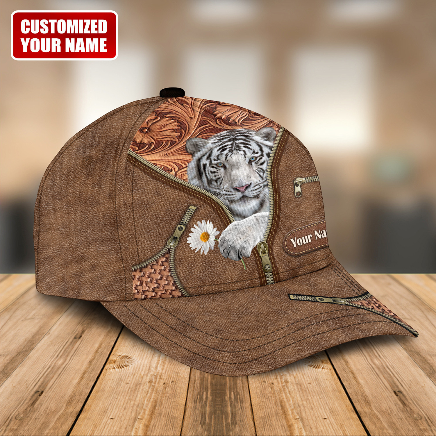 Personalized Name White Tiger Classic Cap Trucker Hats Custom Hats Gifts For Men & Women