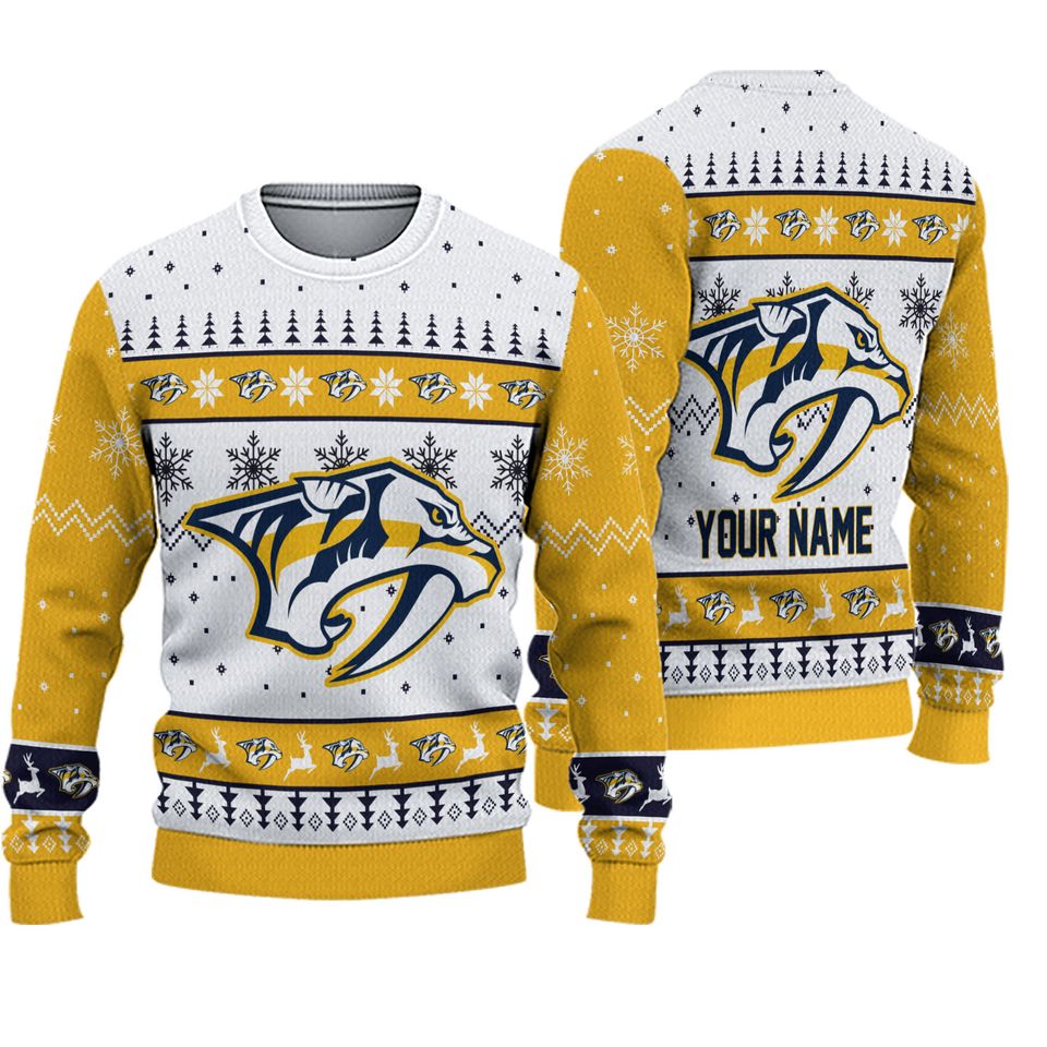 Personalized Nashville Predators Ice Hockey Christmas Ugly Sweater
