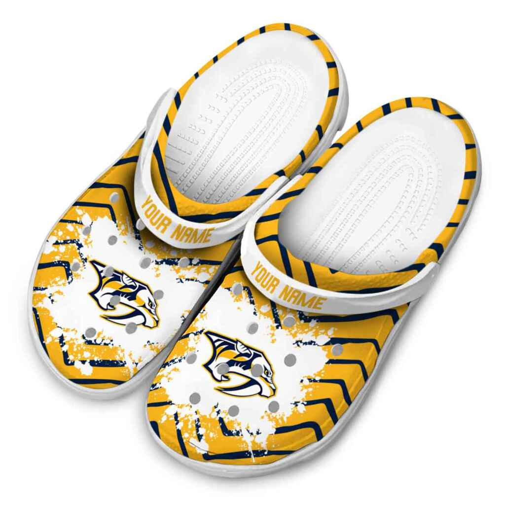 Personalized Nashville Predators Zigzag Paint Burst ClogTVC1801882 - Image 4