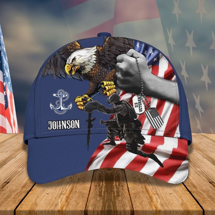 Personalized Navy Veteran 4th of July Classic Cap for Men, Dad, Custom Name Navy Soldier Hats for Husband Trucker Hats Custom Hats Gifts For Men & Women