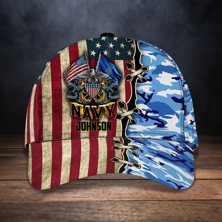 Personalized Navy Veteran 4th of July Classic Cap for Men, Dad, Custom Name Navy Soldier Hats for Husband Trucker Hats Custom Hats Gifts For Men & Women