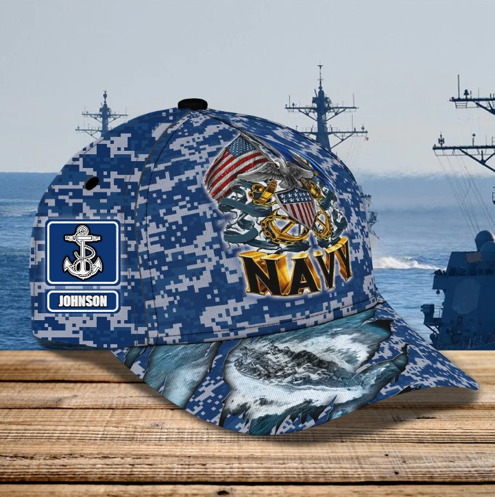 Personalized Navy Veteran 4th of July Classic Cap for Men, Dad, Custom Name Navy Soldier Hats for Husband Trucker Hats Custom Hats Gifts For Men & Women