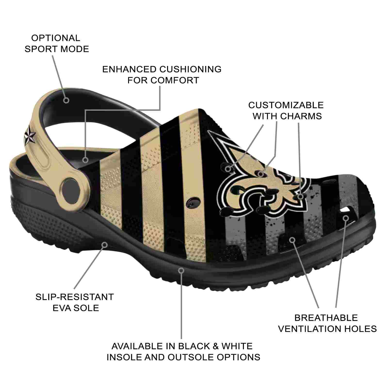 Personalized New Orleans Saints Star-Spangled Graphic ClogTVC180145 - Image 5