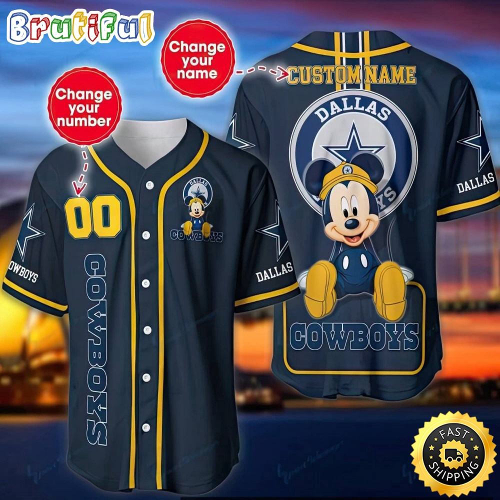 Personalized NLF Dallas Cowboys Baseball Jersey Mickey Mouse