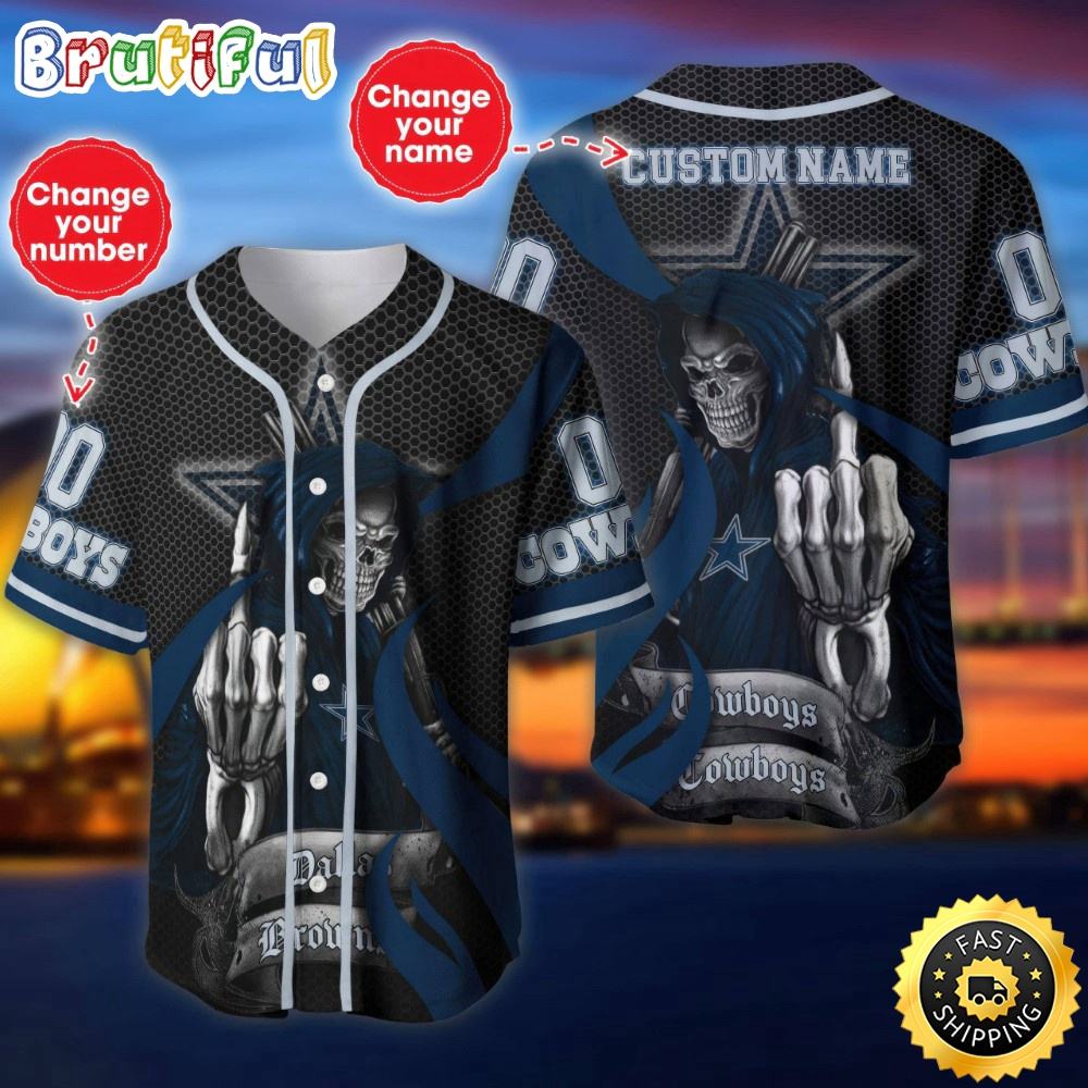 Personalized NLF Dallas Cowboys Baseball Jersey Shirt The Reaper Art Skull