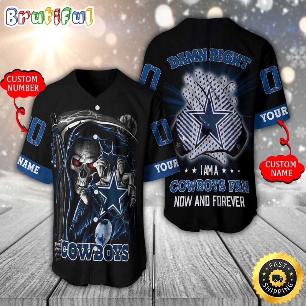 Personalized NLF Dallas Cowboys Baseball Jersey Skull Damn Right