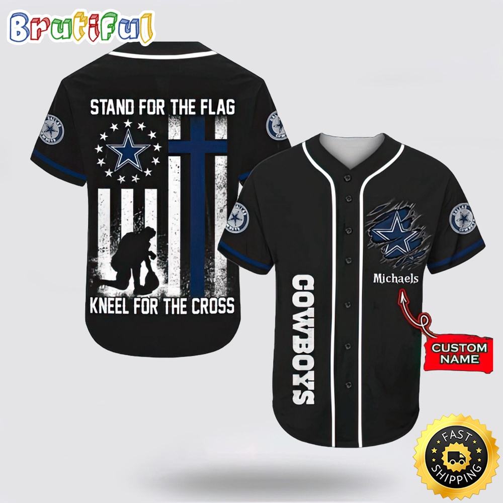 Personalized NLF Dallas Cowboys Baseball Jersey Stand For The Flag Kneel For The Cross