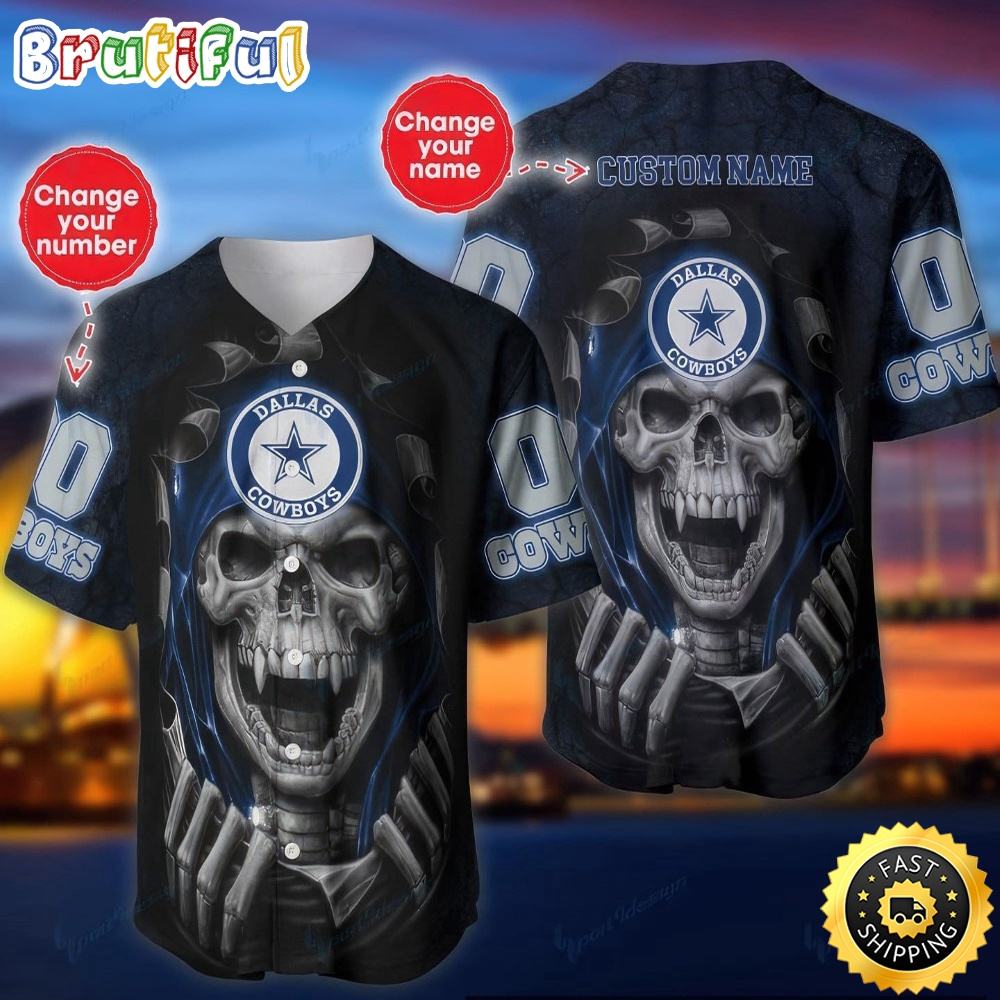 Personalized NLF Dallas Cowboys Baseball Jersey Vampire Skull
