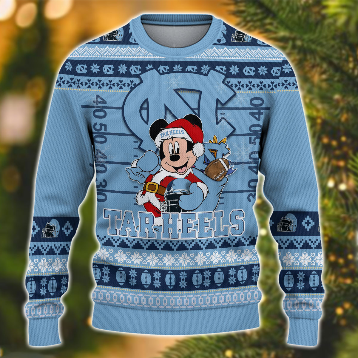Personalized North Carolina Tar Heels Mickey Ugly Christmas Sweater Adult 3D Funny Matching for family - Image 2