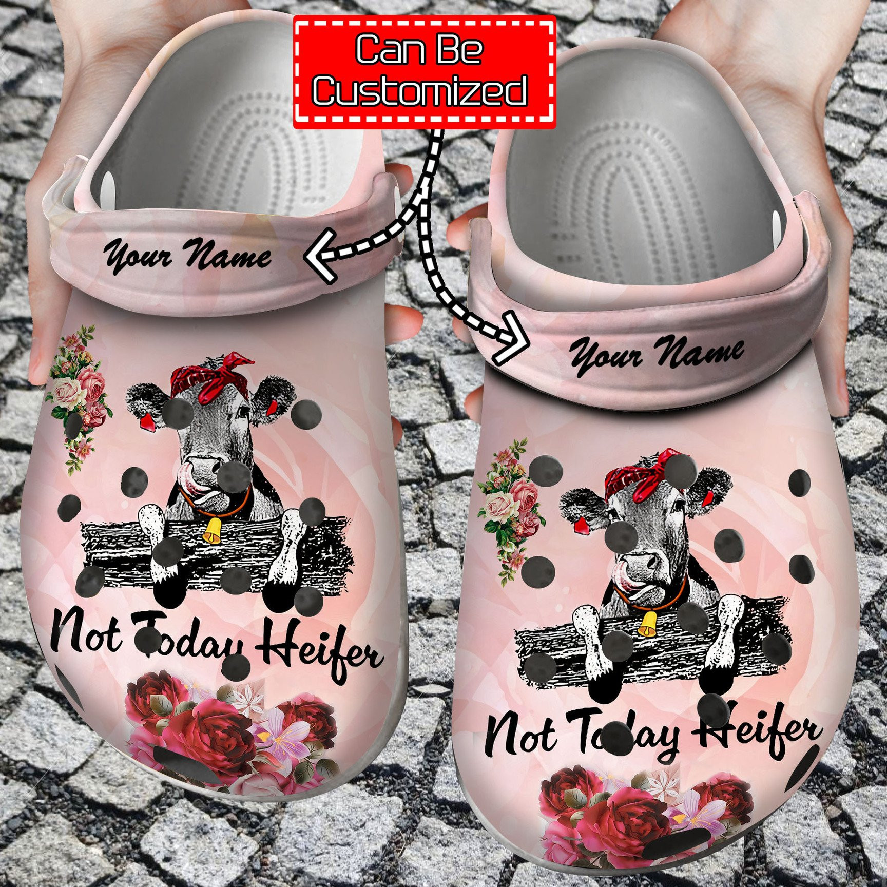 Personalized Not Today Heifer Croc Style Clog Cow Print