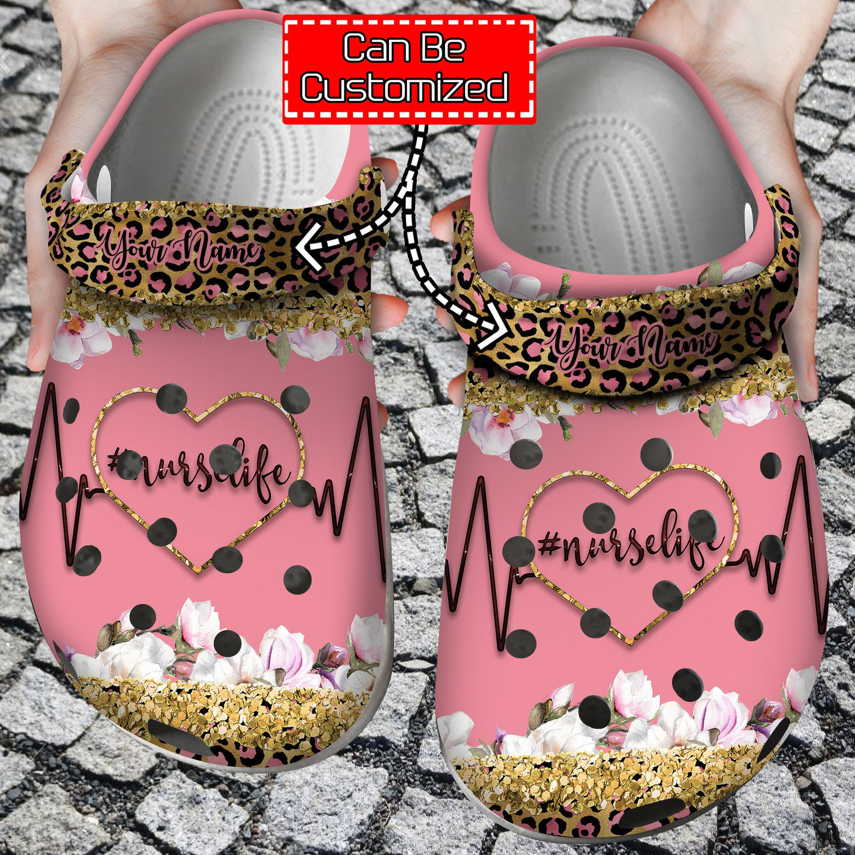 Personalized Nurse Life Heart Glitter Leopard clog Shoes Nurse