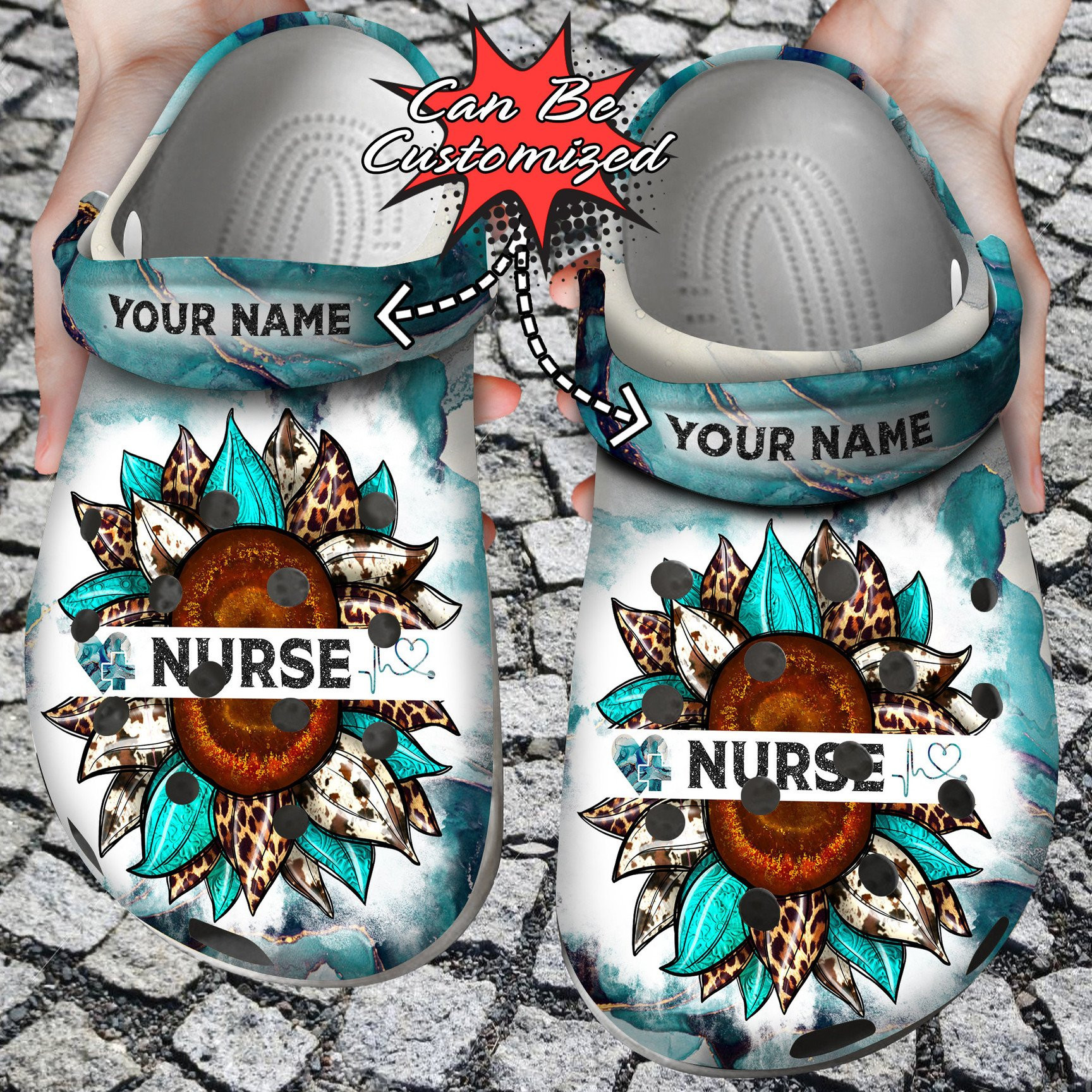 Personalized Nurse Sunflower Glitter clog Shoes Custom