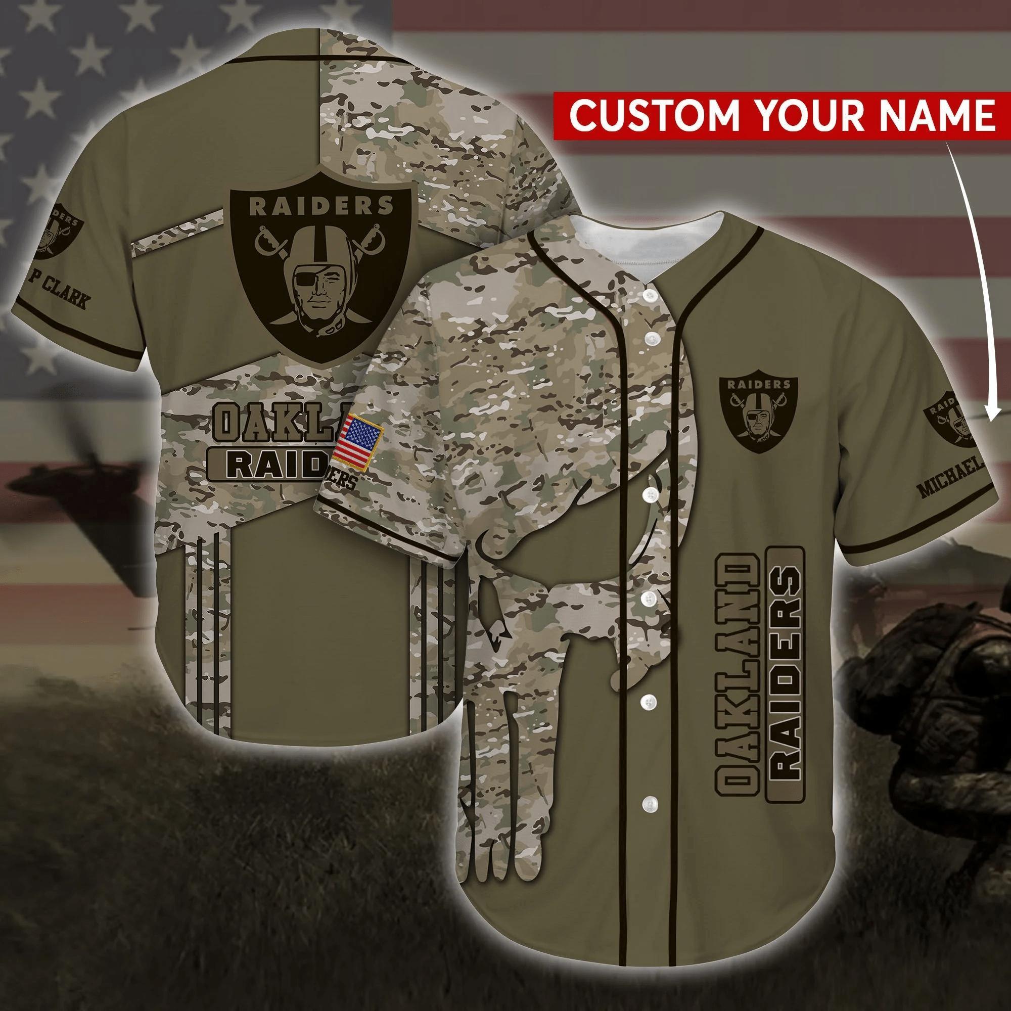 Personalized Oakland Raiders NLF Camo Baseball Jersey Shirt