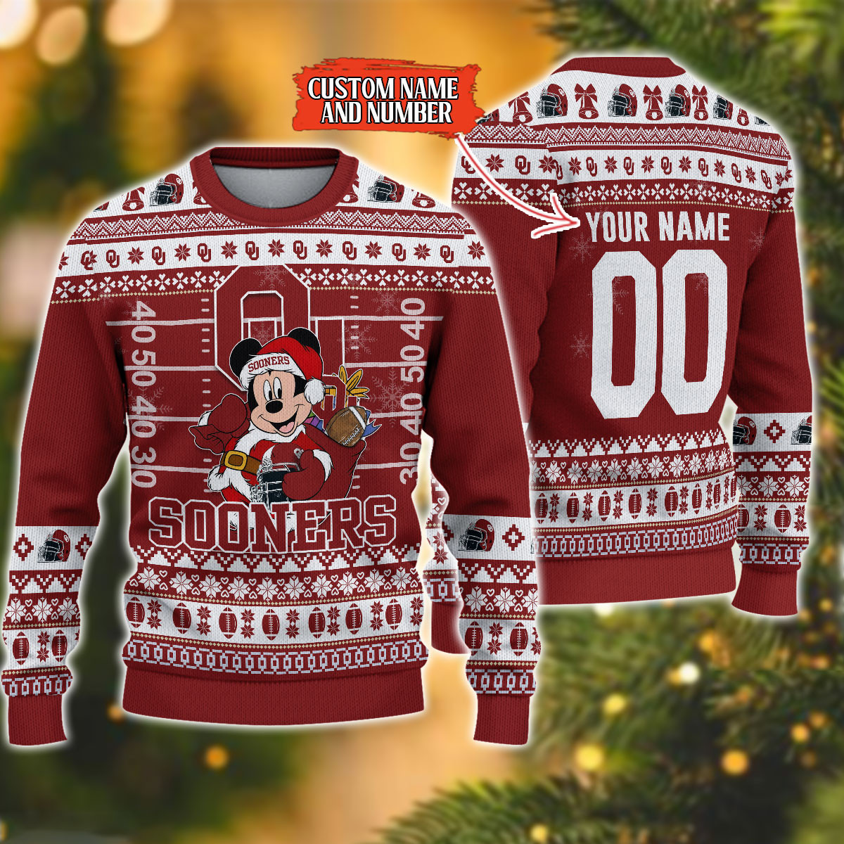Personalized Oklahoma Sooners Mickey Ugly Christmas Sweater Adult 3D Funny Matching for family