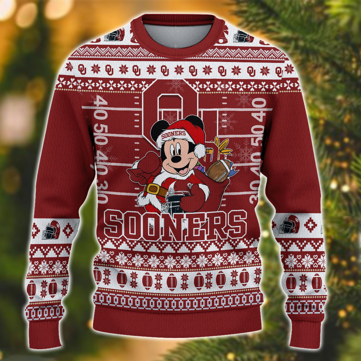 Personalized Oklahoma Sooners Mickey Ugly Christmas Sweater Adult 3D Funny Matching for family - Image 2