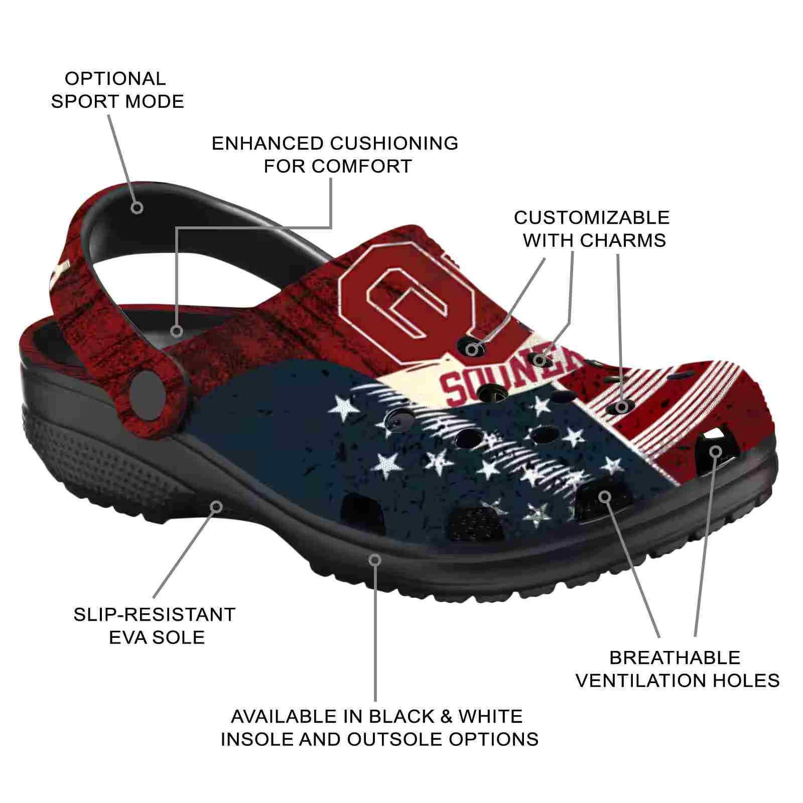 Personalized Oklahoma Sooners Star-Spangled Side Pattern ClogTVC180144 - Image 5