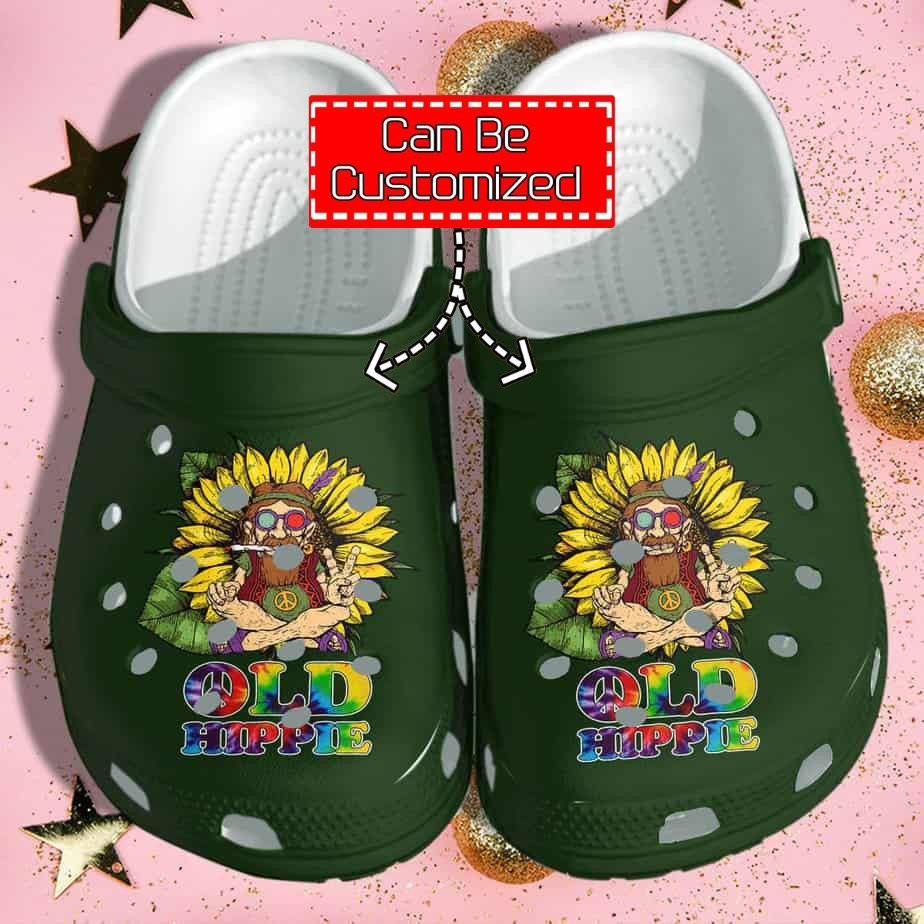 Personalized Old Men Hippie Sunflower Weed Gift For Father clog Shoes Fathers Custom