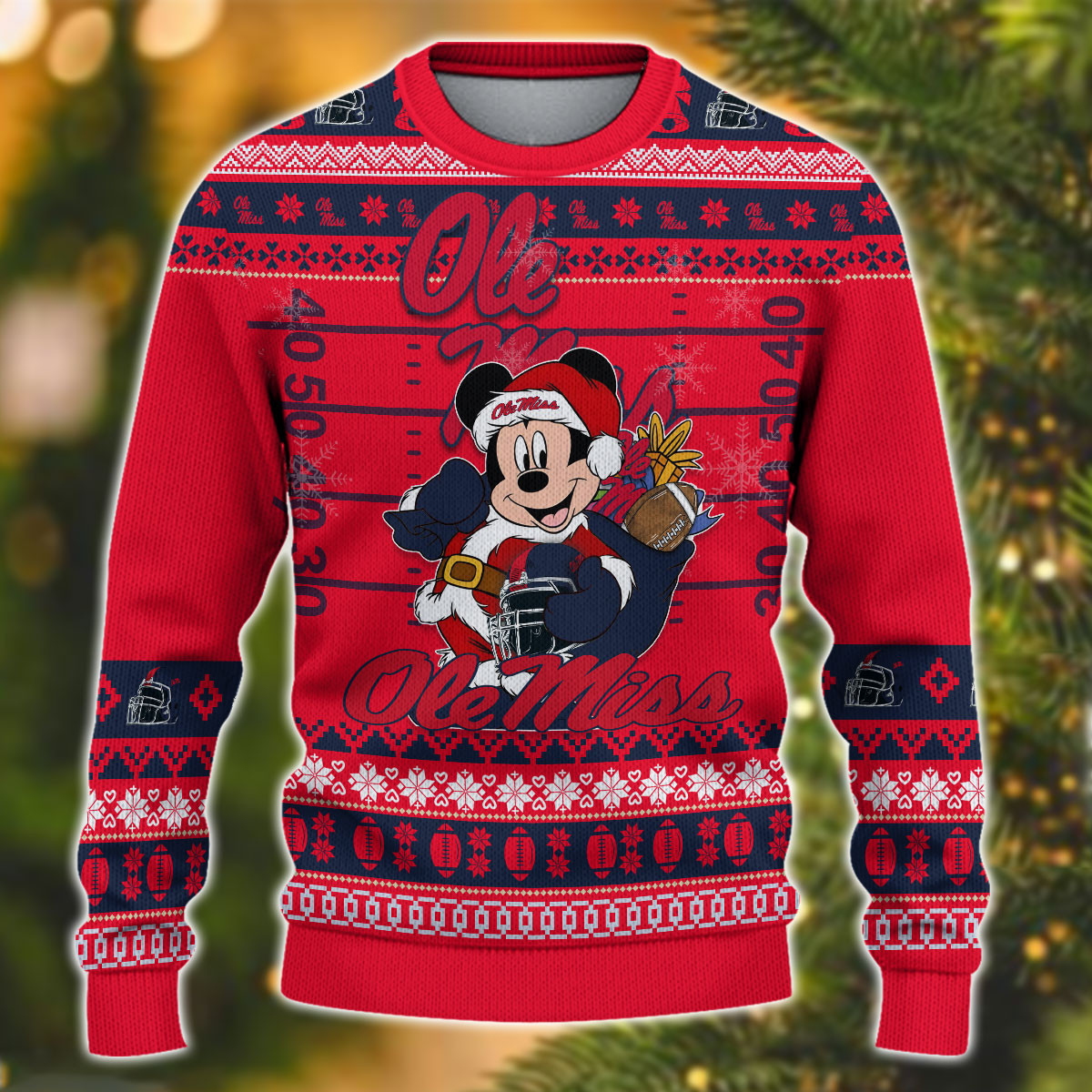 Personalized Ole Miss Rebels Mickey Ugly Christmas Sweater Adult 3D Funny Matching for family - Image 2