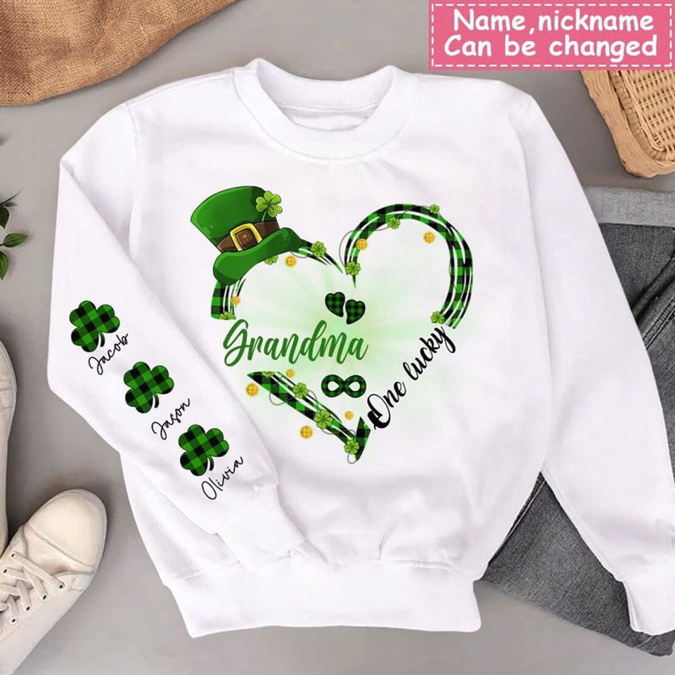 Personalized One Lucky Grandma Nana Mom 3D Sweater - Gift idea for St. Patrick Day Mother's day