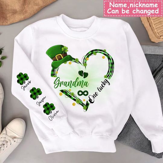 Personalized One Lucky Grandma Nana Mom 3D Sweater - Gift idea for St. Patrick Day Mother's day - Image 2