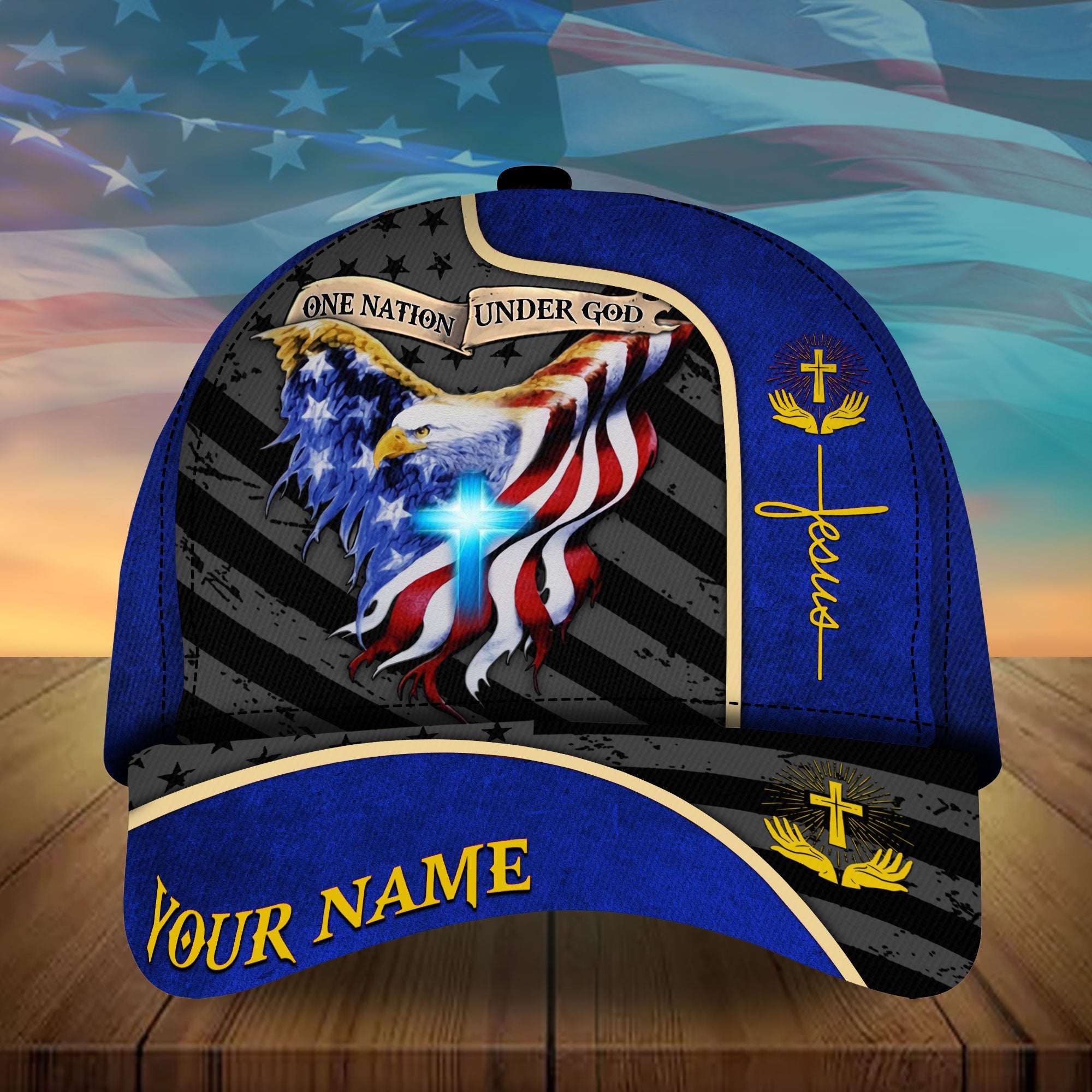 Personalized One Nation Under God Eagle American Cap Trucker Hats Custom Hats Gifts For Men & Women