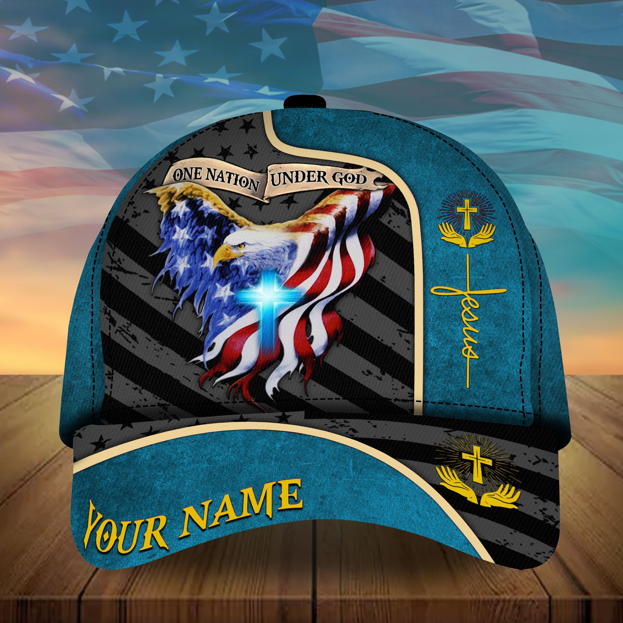Personalized One Nation Under God Eagle American Cap Trucker Hats Custom Hats Gifts For Men & Women