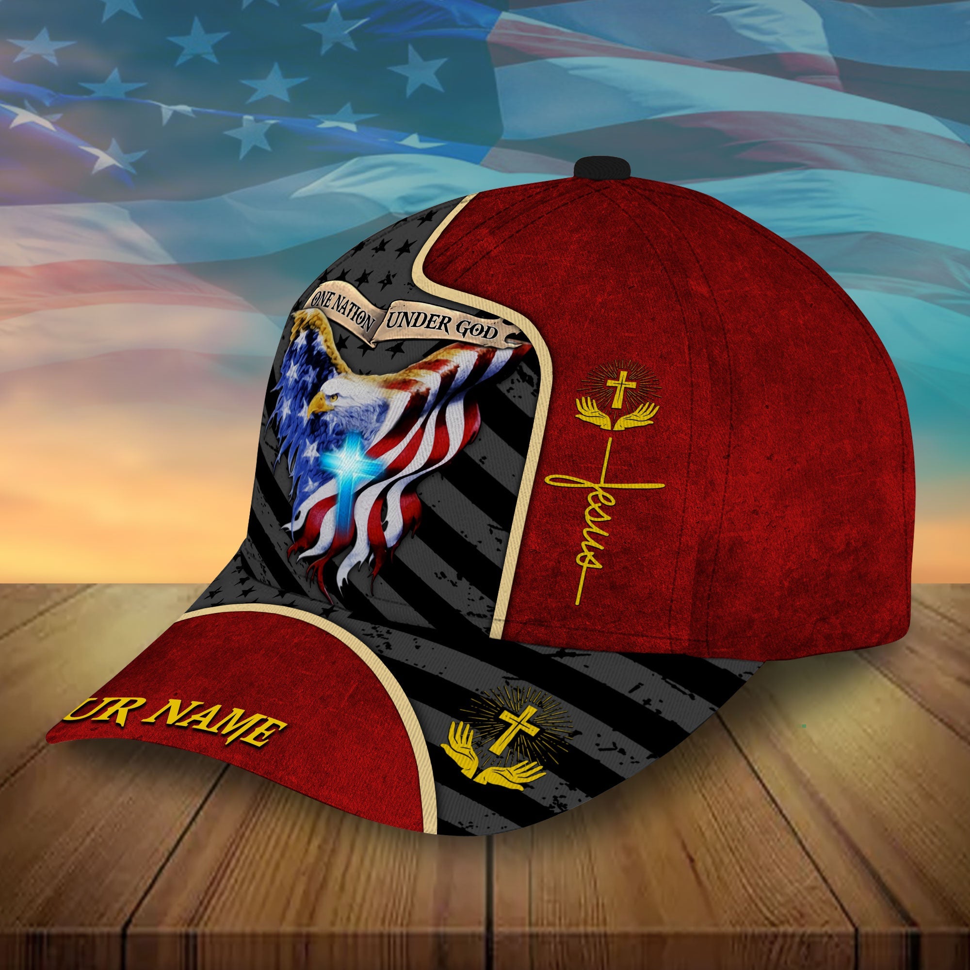 Personalized One Nation Under God Eagle American Cap Trucker Hats Custom Hats Gifts For Men & Women