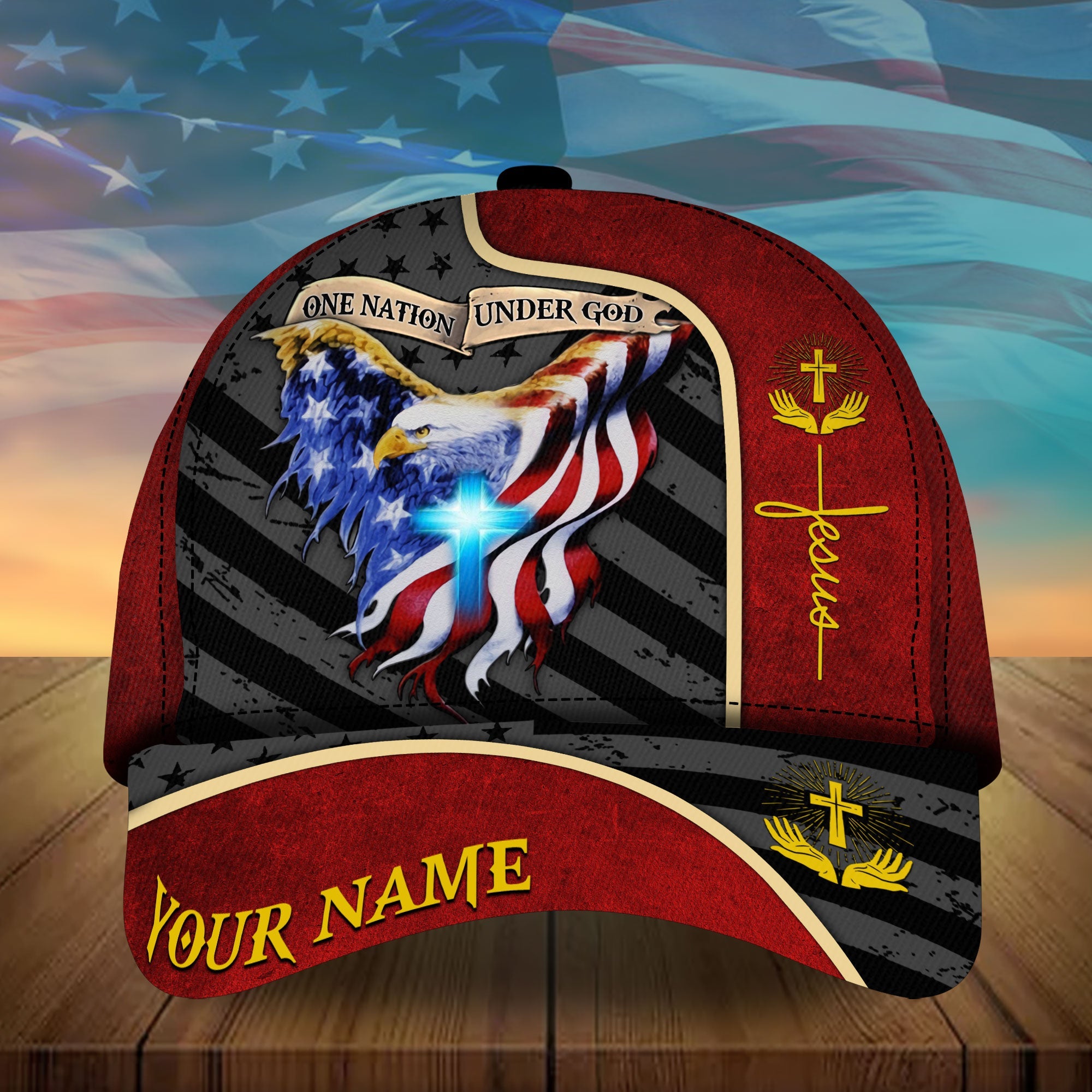 Personalized One Nation Under God Eagle American Cap Trucker Hats Custom Hats Gifts For Men & Women