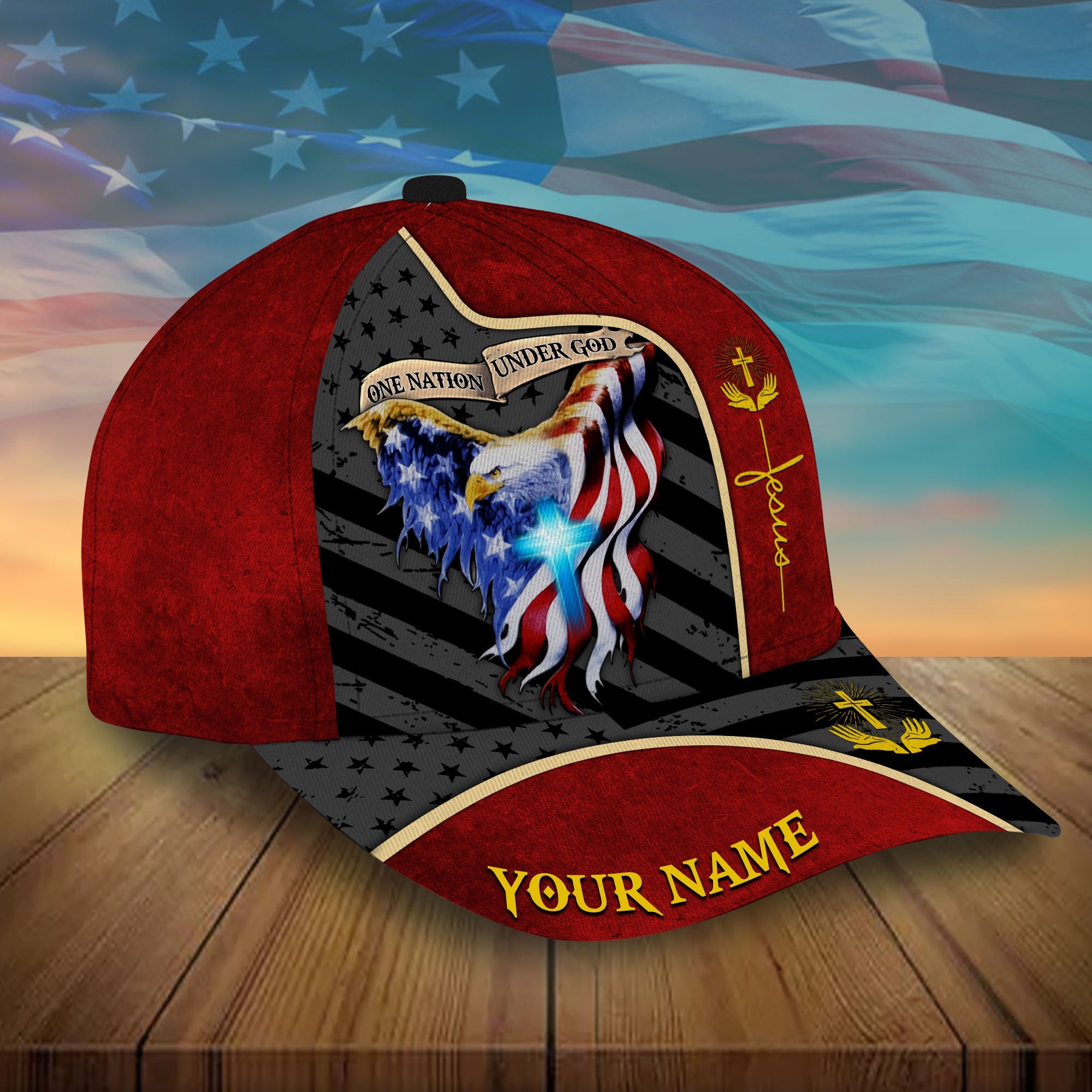 Personalized One Nation Under God Eagle American Cap Trucker Hats Custom Hats Gifts For Men & Women