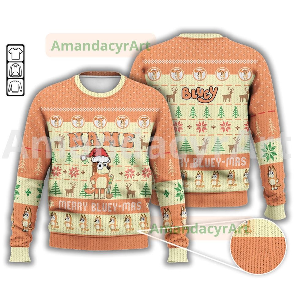 Personalized Oragne Mom Dog Ugly Sweater, Family Christmas Sweater
