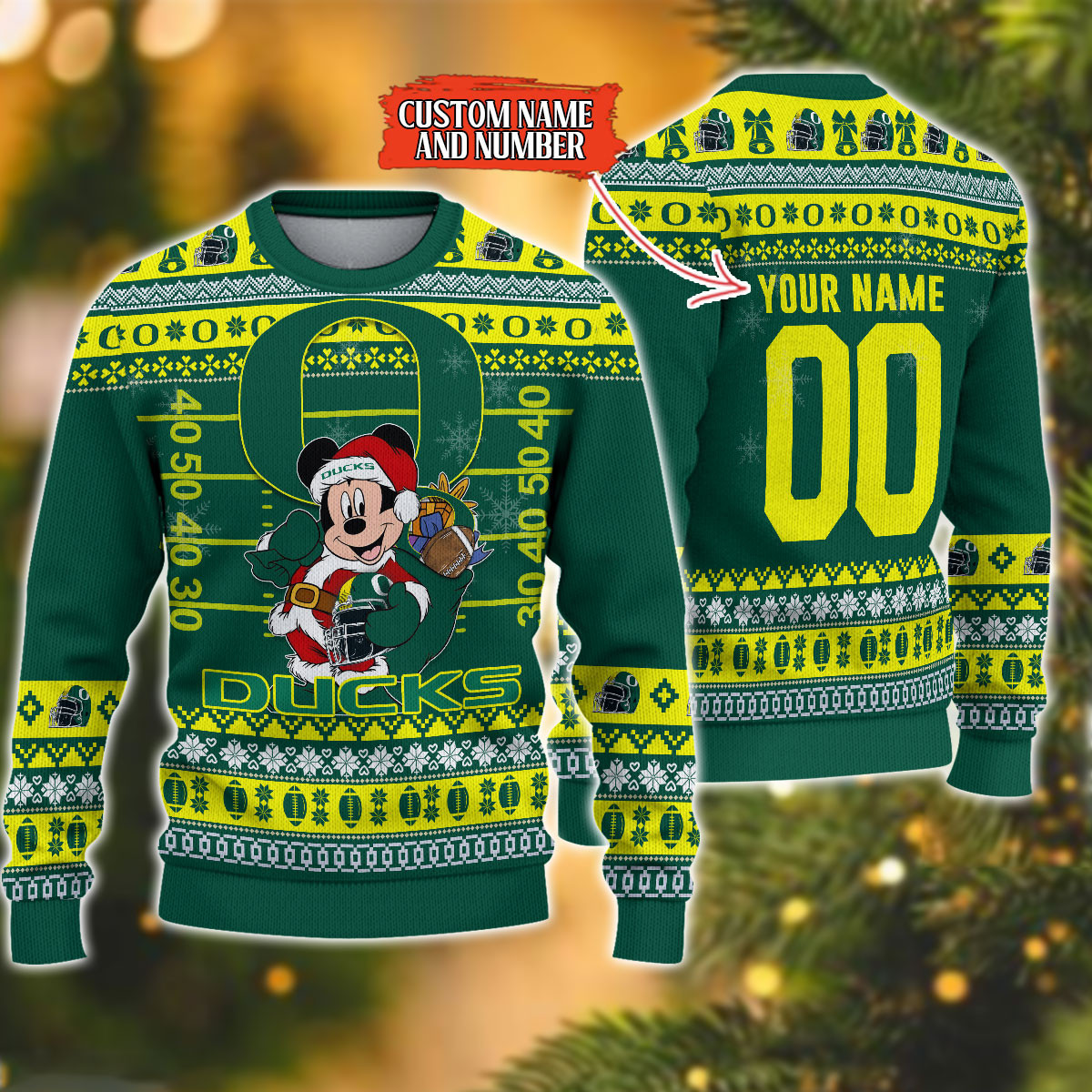 Personalized Oregon Ducks Mickey Ugly Christmas Sweater Adult 3D Funny Matching for family