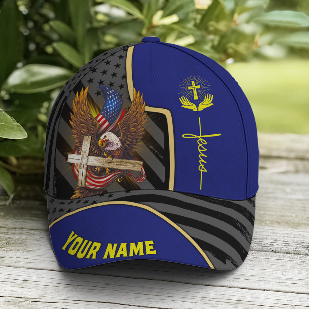 Personalized Patriotic American Eagle With Cross Baseball Cap Trucker Hats Custom Hats Gifts For Men & Women