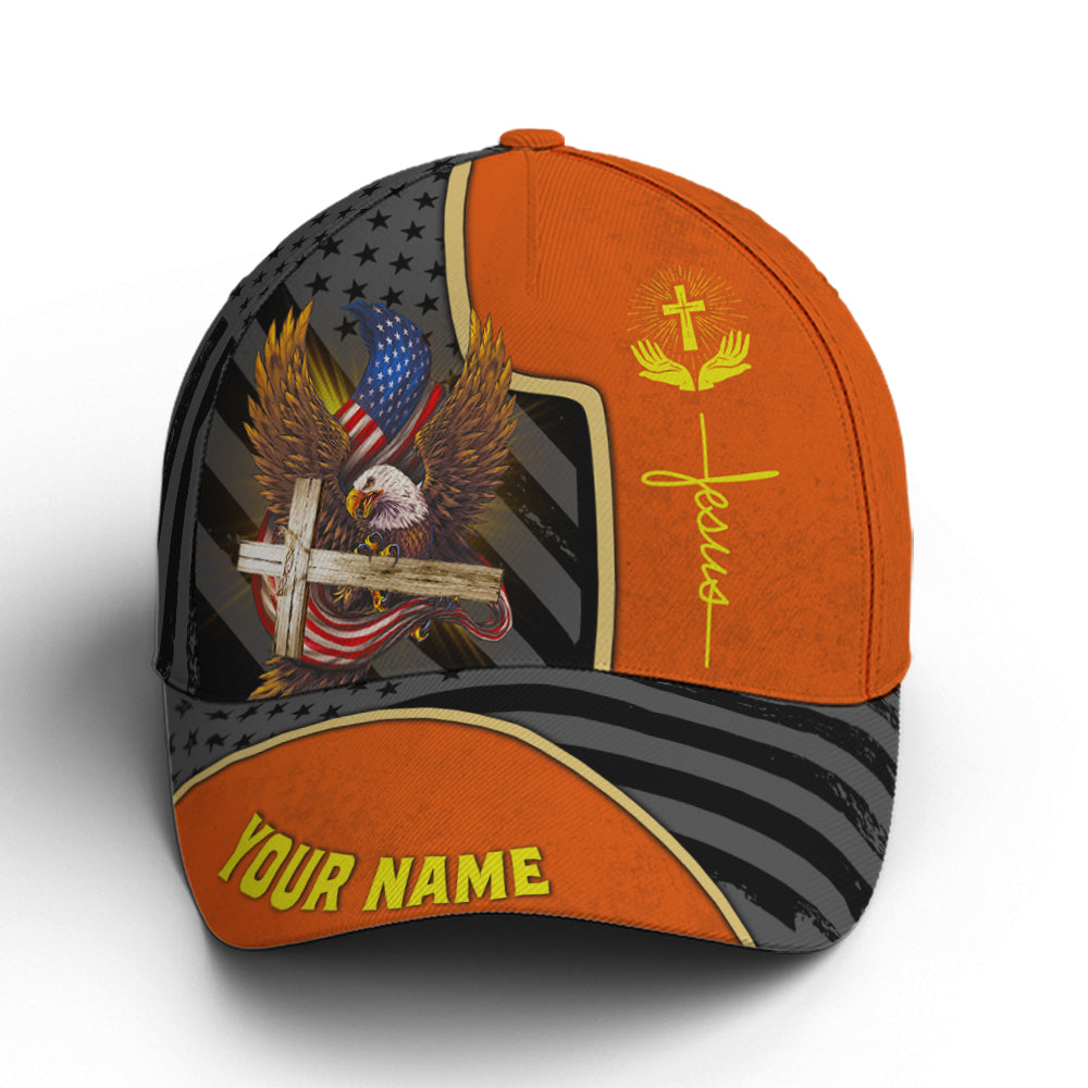 Personalized Patriotic American Eagle With Cross Baseball Cap Trucker Hats Custom Hats Gifts For Men & Women