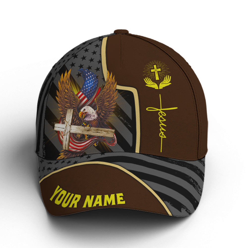Personalized Patriotic American Eagle With Cross Baseball Cap Trucker Hats Custom Hats Gifts For Men & Women