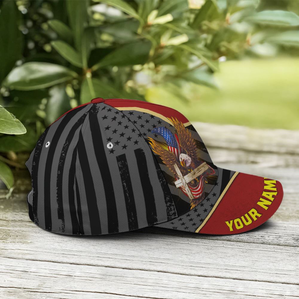 Personalized Patriotic American Eagle With Cross Baseball Cap, Christian, Jesus Hat Trucker Hats Custom Hats Gifts For Men & Women