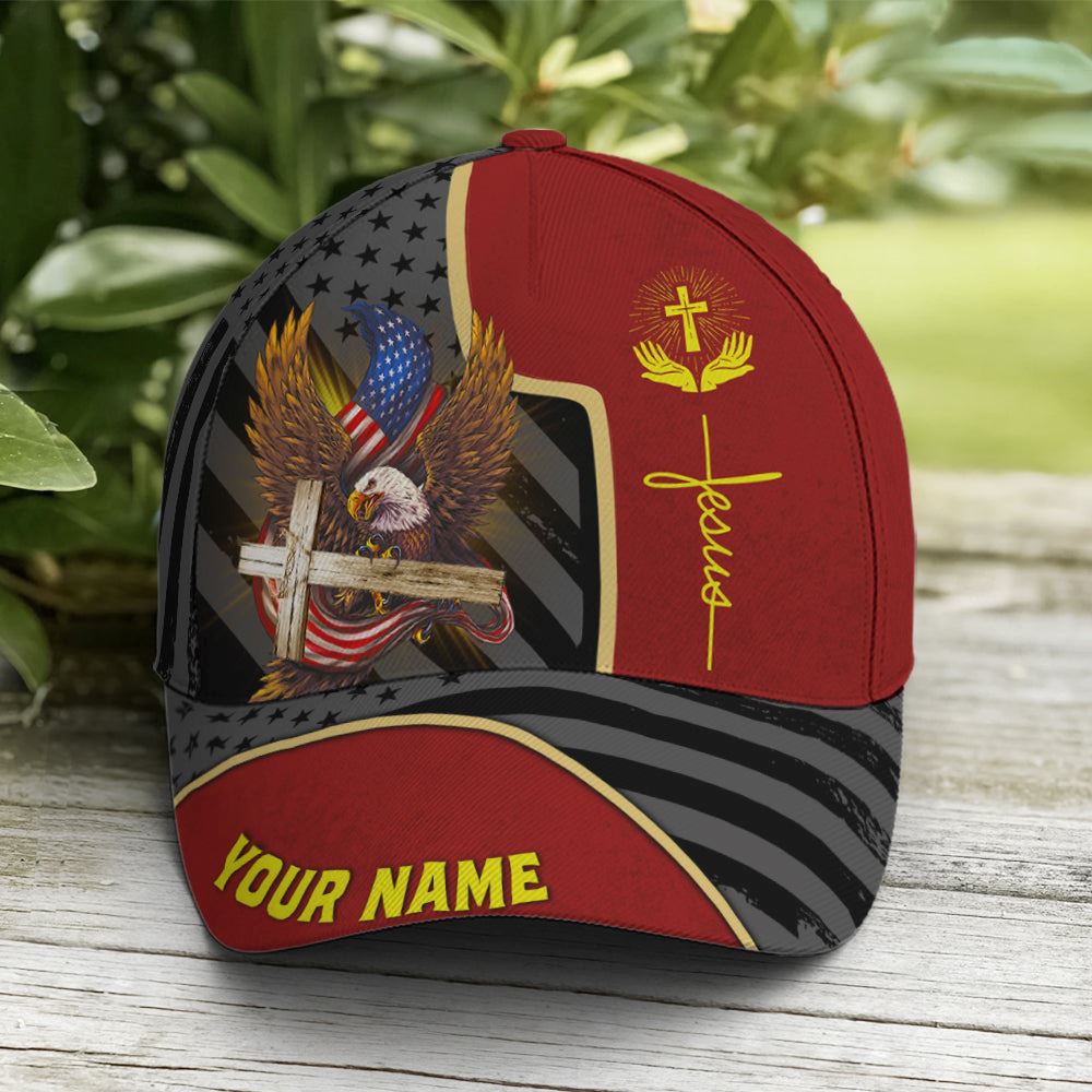 Personalized Patriotic American Eagle With Cross Baseball Cap, Christian, Jesus Hat Trucker Hats Custom Hats Gifts For Men & Women