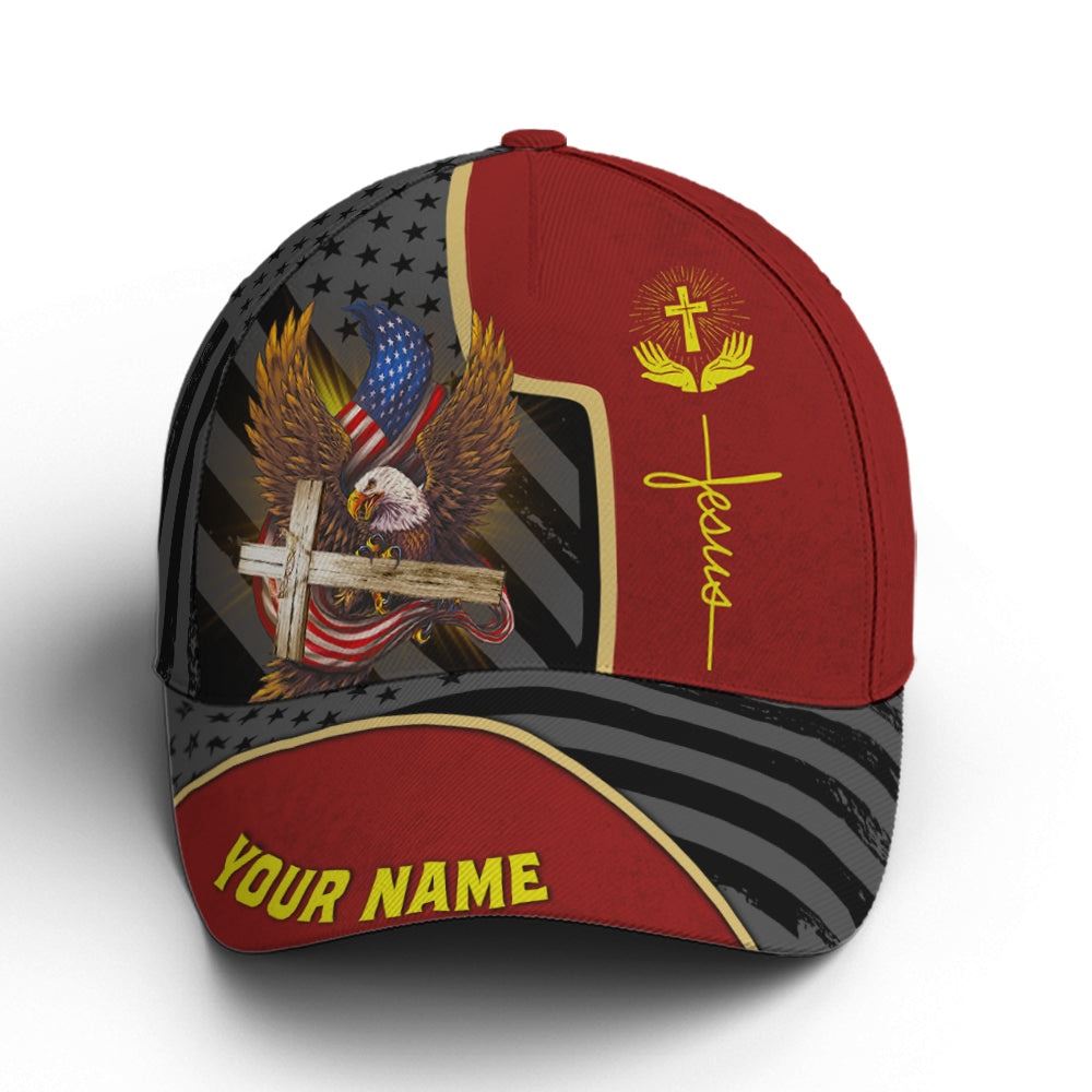 Personalized Patriotic American Eagle With Cross Baseball Cap, Christian, Jesus Hat Trucker Hats Custom Hats Gifts For Men & Women