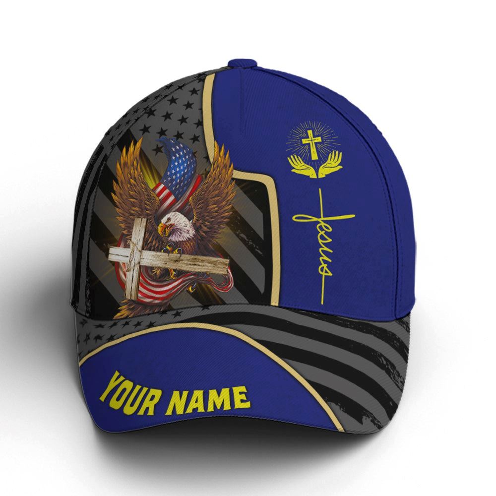 Personalized Patriotic American Eagle With Cross Baseball Cap Hat  Trucker Hats Custom Hats Gifts For Men & Women