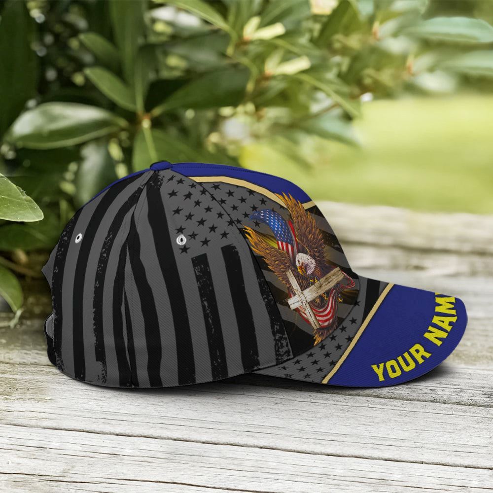Personalized Patriotic American Eagle With Cross Baseball Cap Hat  Trucker Hats Custom Hats Gifts For Men & Women