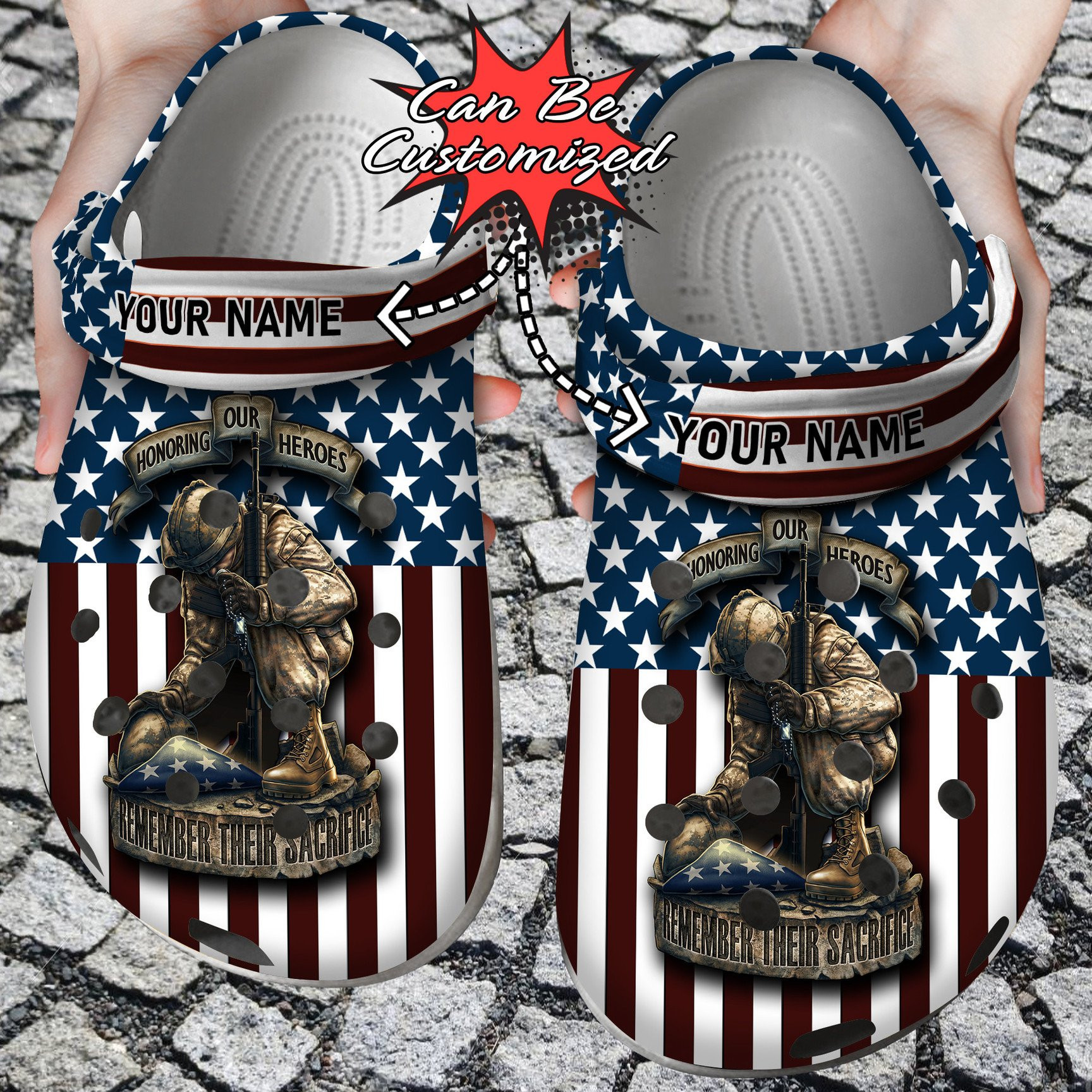 Personalized Patriotic American Soldier clog Shoes Custom