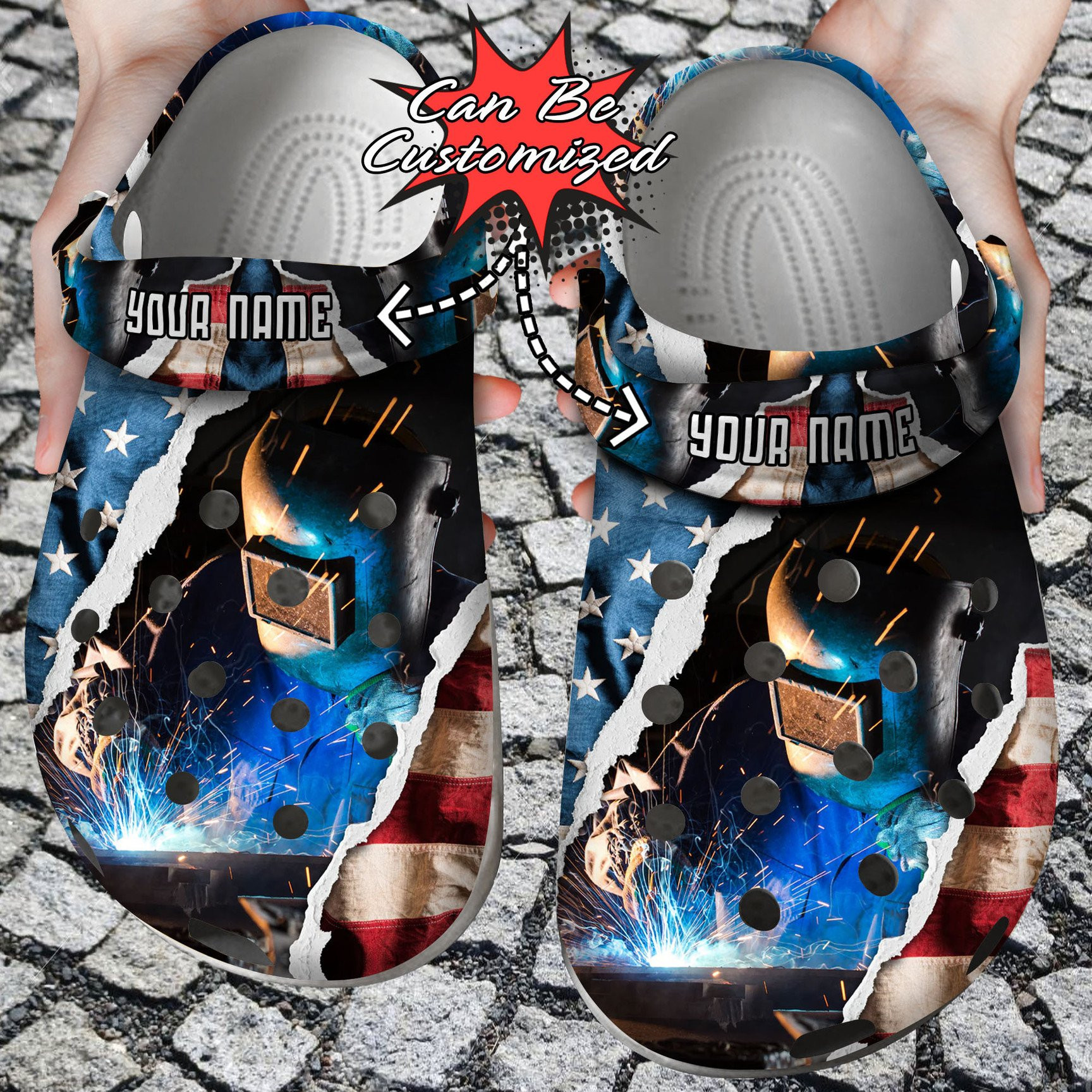 Personalized Patriotic American Welder clog Shoes Custom