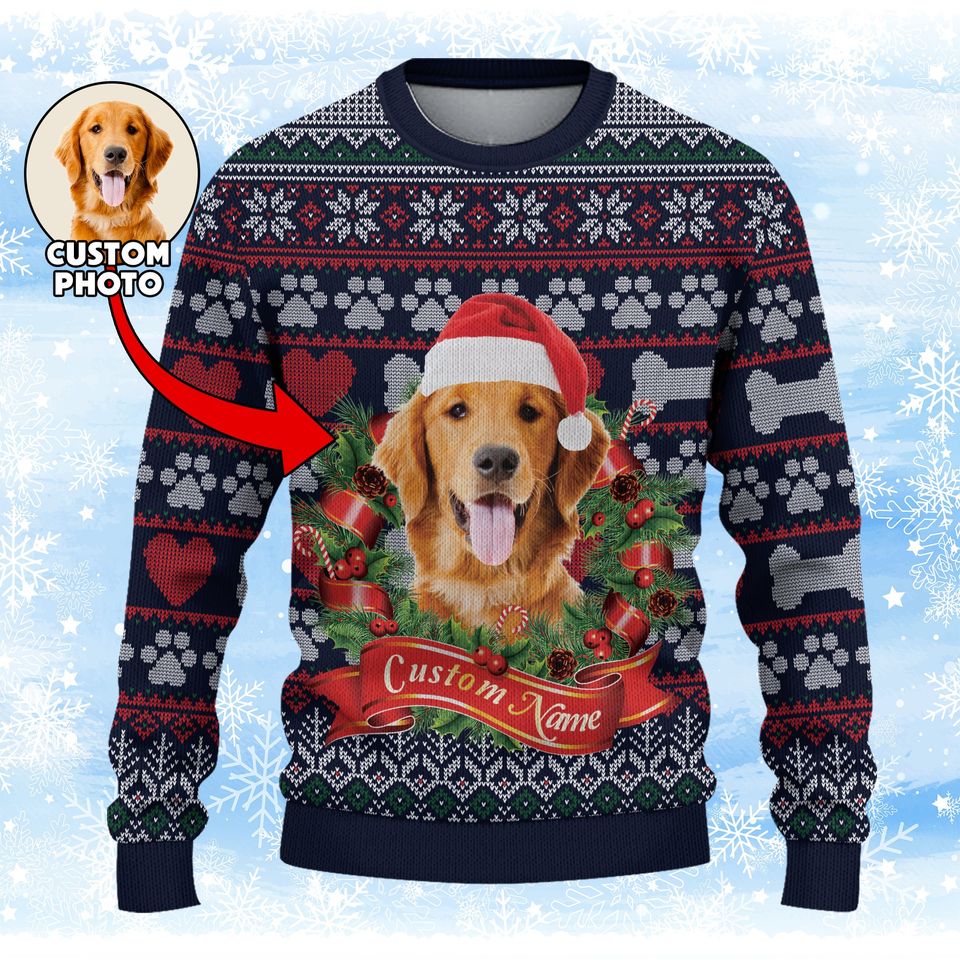 Personalized Pet Face And Name Ugly Christmas Sweater