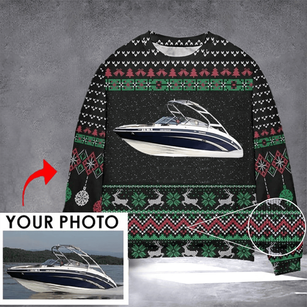 Personalized Photo Boat Ugly Christmas Sweater Funny Xmas Sweaters Gifts For Boat Lovers - Image 2