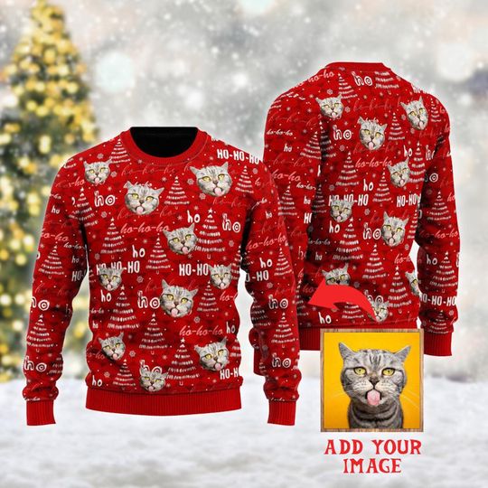 Personalized Photo Cat Ugly Sweater - Custom Xmas Design - Image 10