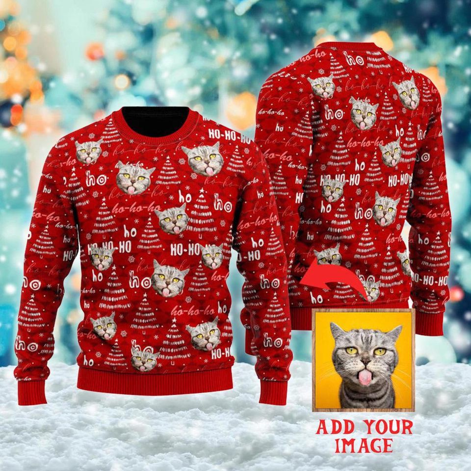 Personalized Photo Cat Ugly Sweater - Custom Xmas Design - Image 2