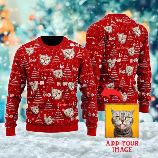 Personalized Photo Cat Ugly Sweater - Custom Xmas Design - Image 9