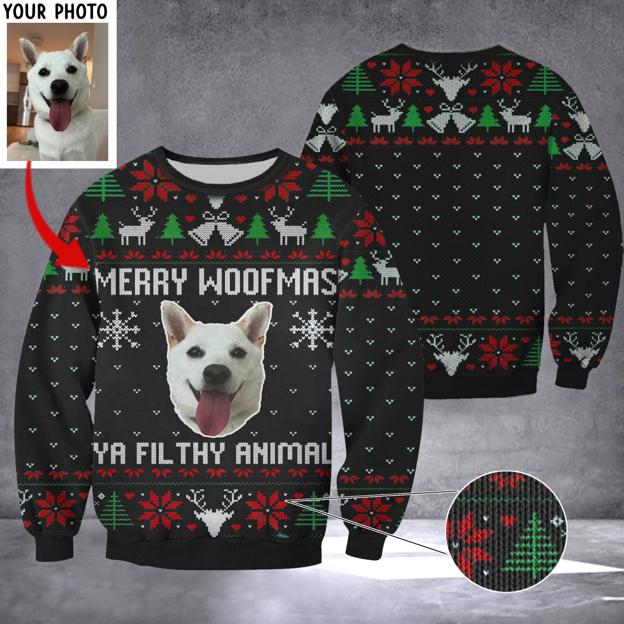 Personalized Photo Dog Merry Woofmas Ya Filthy Animal Sweater Custom Dog Christmas Sweater